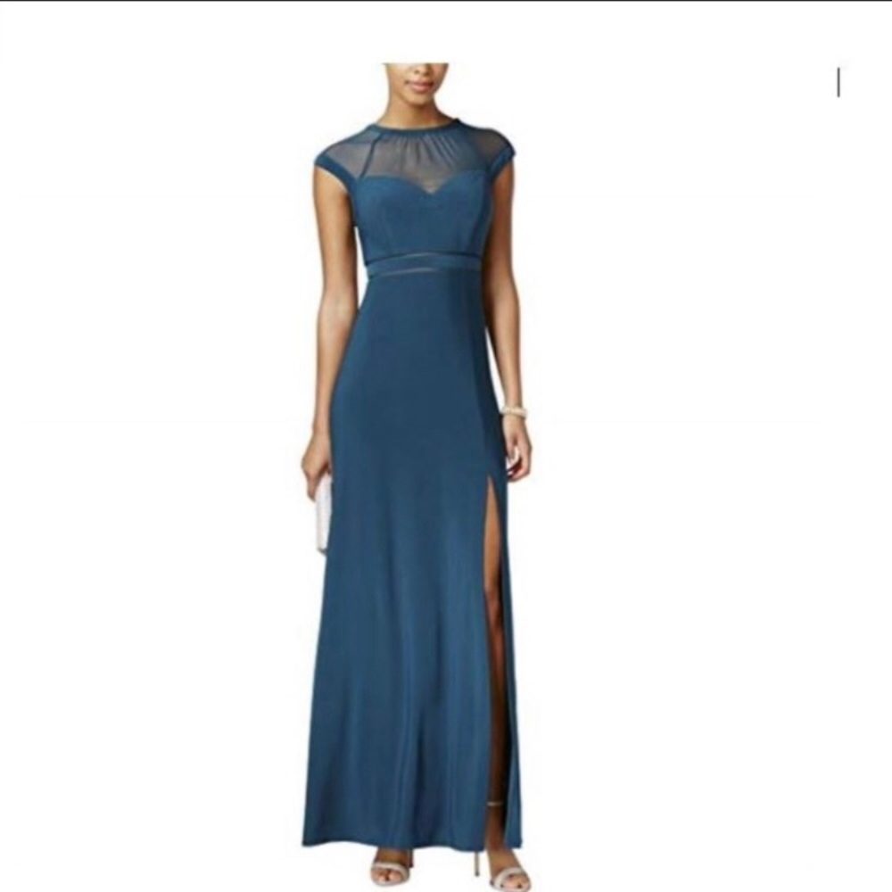 Royal Blue Nightway Floor Length Illusion Gown